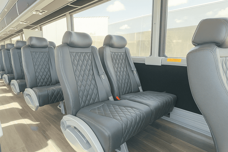 interior of Coral Springs Minibus Company charter bus